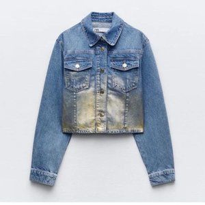 ZARA Z1975 CROPPED METALLIC DENIM JACKET